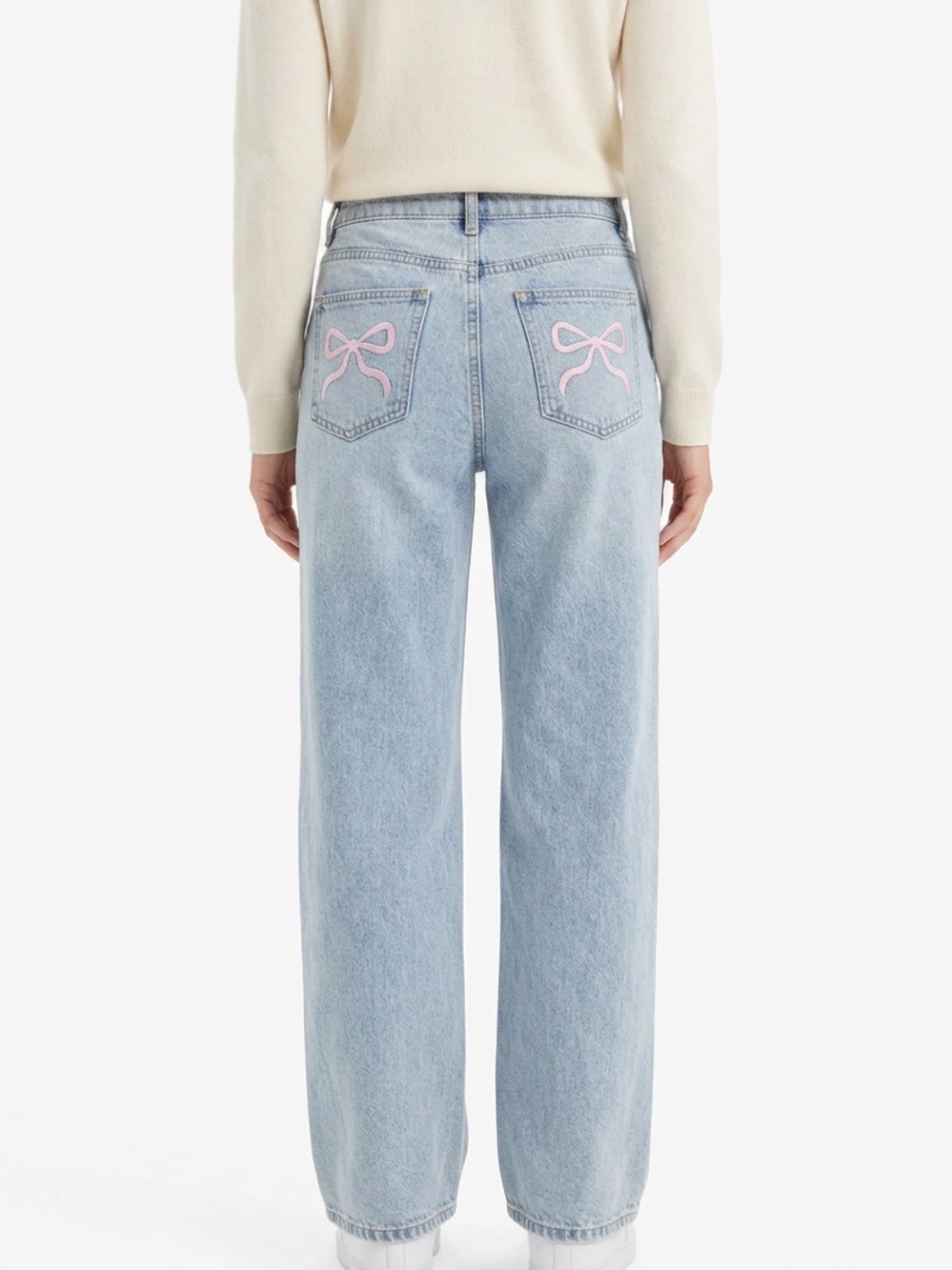 EDIKTED | Viral Bow Jeans Light Wash Pink Back Pocket Bows Women’s Size XS